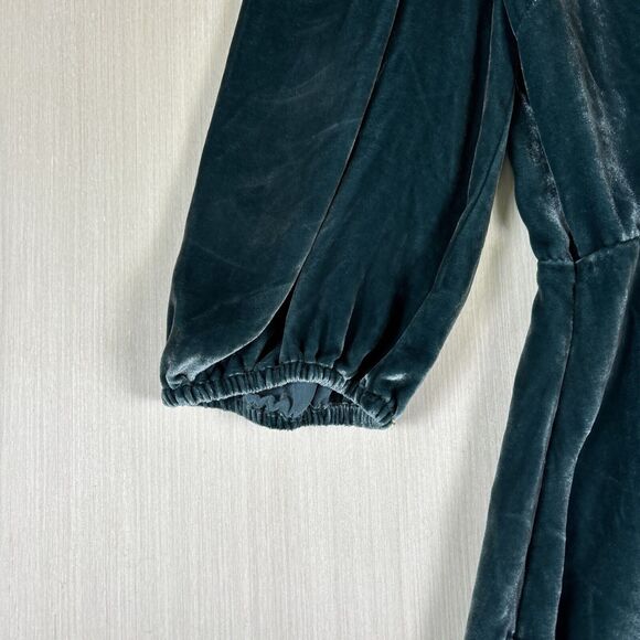 Aritzia Wilfred‎ Lyric Women's Dress Sz 0 Green Velvet Silk Blend Mini Faux Wrap - Picture 3 of 12